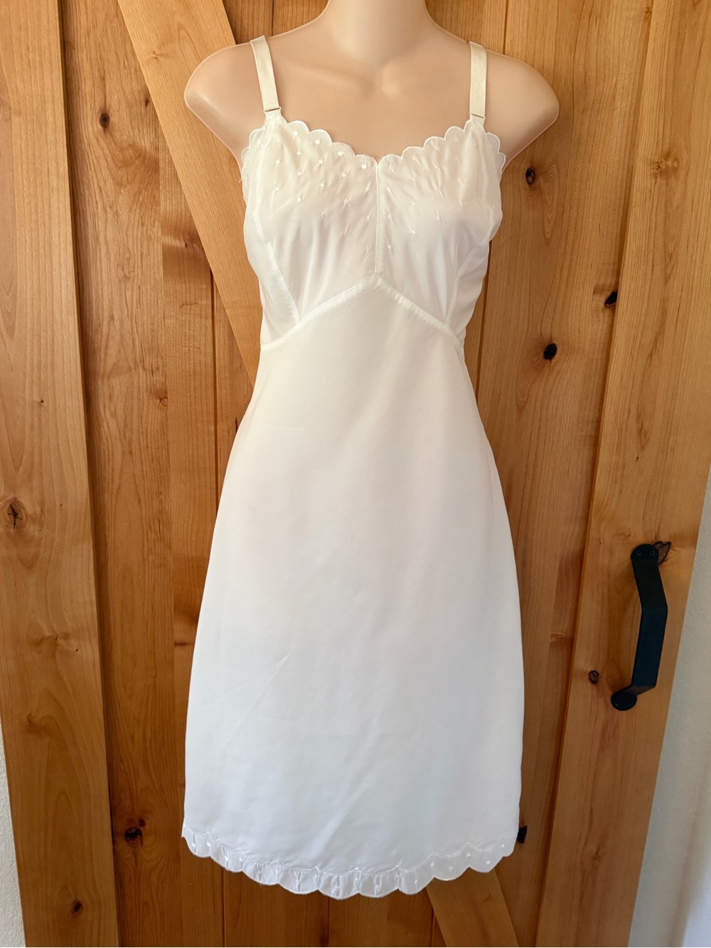 Vintage 1950s Barbizon Candie Tafredda Slip Dress Ivory Scalloped Coquette, L - Picture 7 of 16